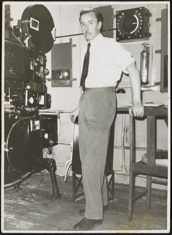 George Pitts in Century Projection Room at Century Theatre, Swanston Street Melbourne, 1940s