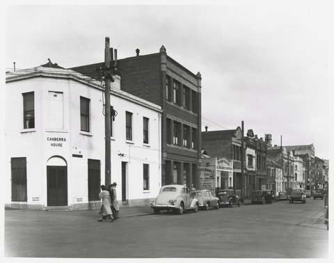 Exhibition Street - east side, looking east from corner with La Trobe Street, 1950