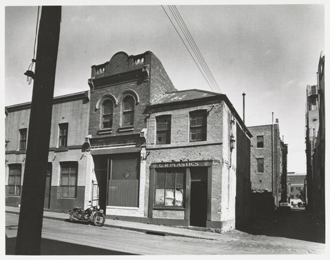 Little Lonsdale Street - south side, at corner with George Lane, 1950
