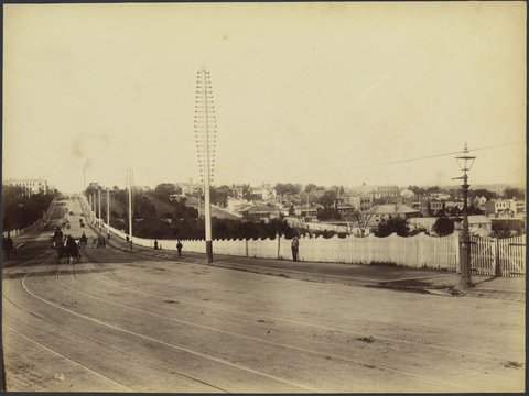 View of Jolimont from Spring Street showing Wellington Parade East Melbourne, Cliveden Mansions and National Gymnasium, 1888?