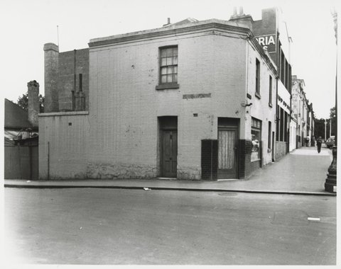 Little Lonsdale Street - north side, at corner with Spring Street, 1950