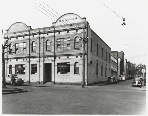 Exhibition Street - east side, at north-west corner with Little Lonsdale Street, 1950