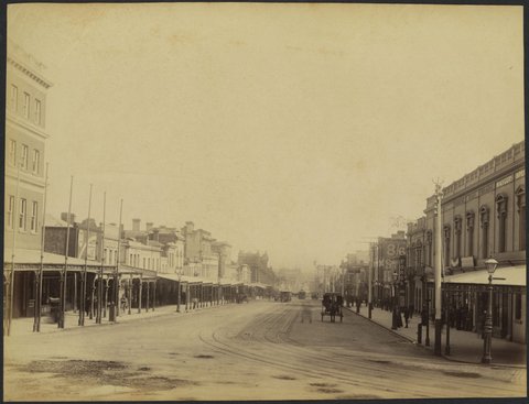 View of Bourke Street from corner of Spring Street, Melbourne, 1888?