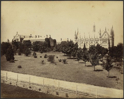Wilson Hall, grounds and other buildings of Melbourne University, 1888?