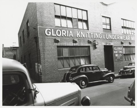 Little Lonsdale Street - south side, no. 27-29 showing Gloria Knitting and Underwear Mills, 1950