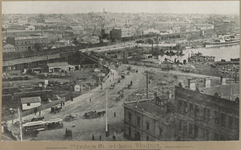 Flinders St. without Viaduct. [Bird's-eye view.], 1905–28