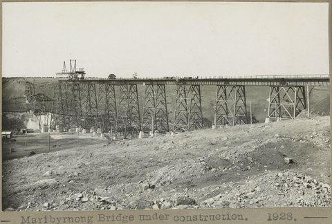 Maribyrnong Bridge under construction, 1928