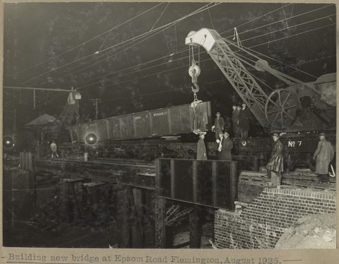 Building new bridge at Epsom Road Flemington, 1925