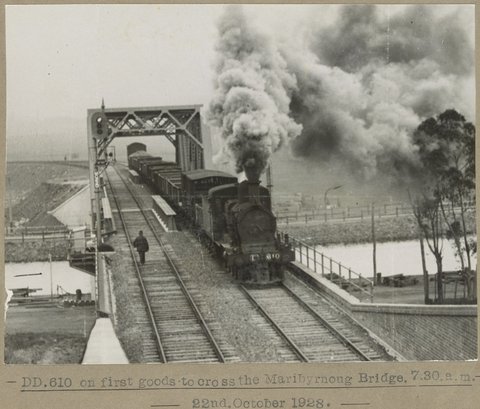 DD.610 on first goods to cross the Maribyrnong Bridge. 7.30 a.m, 1928