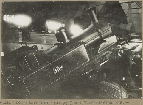 EE.468.in turn-table pit at Loco.North Melbourne, 1905–28