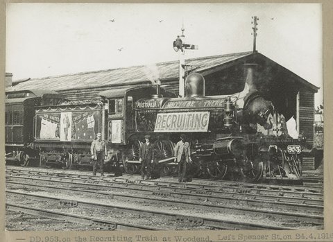 DD.935.on the Recruiting Train at Woodend. Left Spencer St. on 24.4.1916