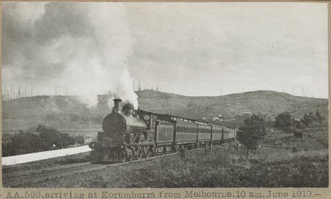 AA.566.arriving at Korumburra from Melbourne. 10am, 1910
