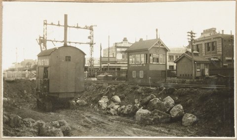 Alterations at Footscray. [Excavations with signal box in background.], 1926