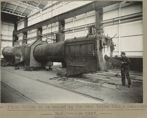 First boiler to be tested in the new boiler Shops Newport, 1927