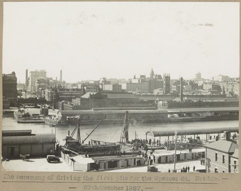 The ceremony of driving the first pile for the Spencer St. Bridge, 1927