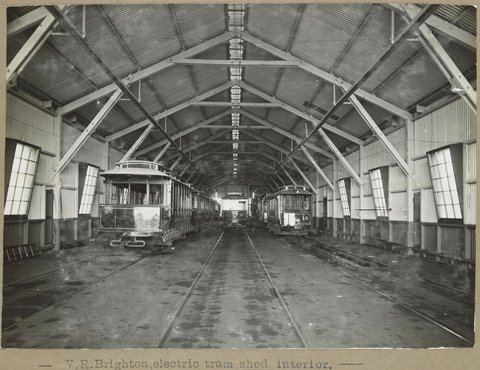V. R. Brighton, electric tram shed, interior, 1905–28