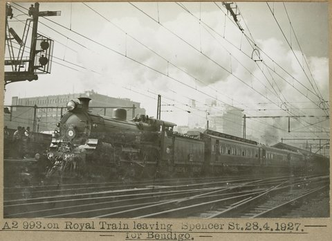 A2.993. [Engine] on Royal Train leaving Spencer St. for Bendigo, 1927