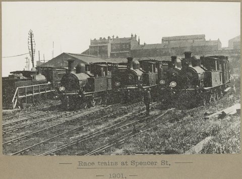 Race trains at Spencer St, 1901