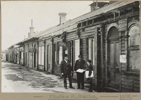 Flinders St.Station. [Station Master's office and Cloak Room.], 1906