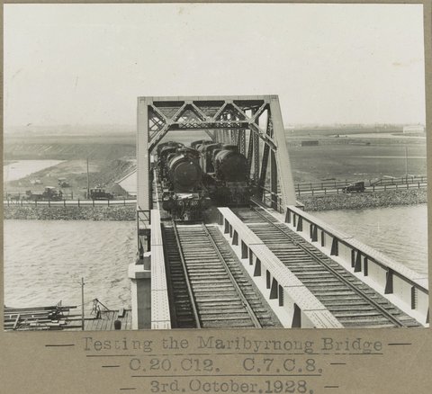 Testing the Maribyrnong Bridge. C.20., C.12., C.7. and C.8, 1928