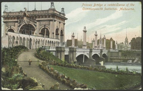 Princes Bridge a reminiscence of the Commonwealth festivities. Melbourne, 1900–99