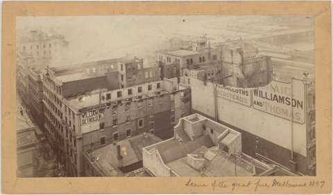 Scene of the Great Fire of Melbourne, 1897