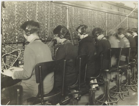 Workers at the Central Telephone Exchange, Melbourne, 1930?