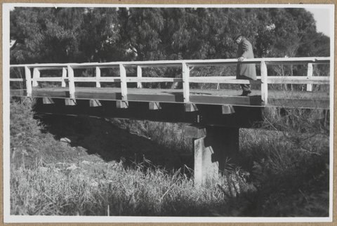 "Floating gates at Barwon River breakwater, Wadsleys drain occupation crossing, Carrum drainage district, Eildon training course", 1959?