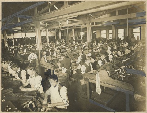 Cigar making room, States Tobacco Company, A'Beckett Street, Melbourne, 1900–20