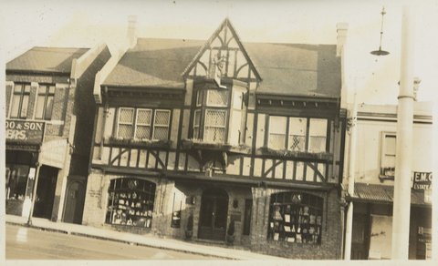 Tudor style group of shops in Toorak Road, South Yarra, 1934–51