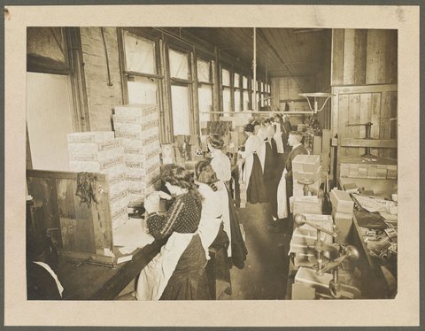Packing Room, States Tobacco Company, A'Beckett Street, Melbourne ; Cigar Packing Room, A'Beckett Street, Melbourne, 1910