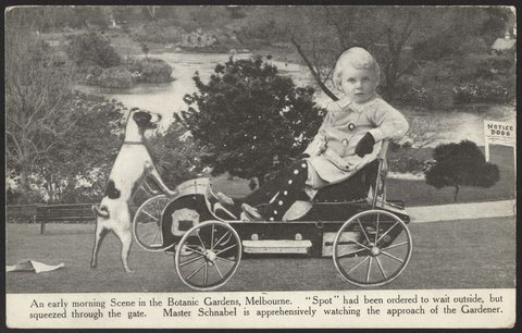 Master Schnabel in his Roadster designed and built in the Electrical Workshops of the L. F. R. Schnabel Engineering School, Bourke St; Melbourne, c. 1907