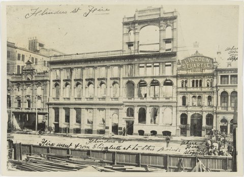 The shell of Sargood's Warehouse in Flinders St. after the fire, 1897