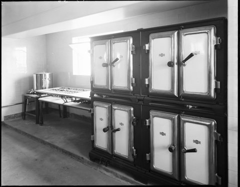Ovens and stovetop, kitchen, Prince of Wales Hotel, St. Kilda, 1936