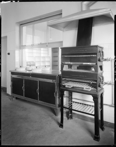 Kitchen installation showing servery and Parkinson stovetop at the Prince of Wales Hotel, St. Kilda, 1936