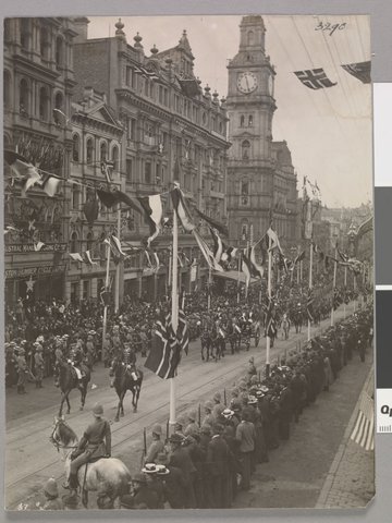 Bourke Street showing royal carriage and Post Office, 1901
