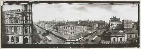 Panoramic view of the junction of Bourke and Elizabeth Streets, 1903?