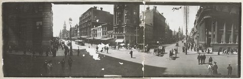 View from the corner of Elizabeth and Collins Streets, 1903?