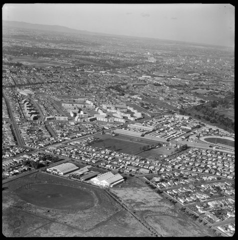Aerial view of Ascot Vale, Victoria, looking east, 1953