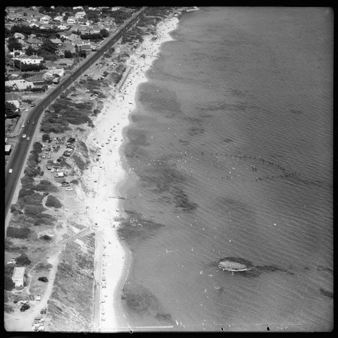 Aerial view of coastline at Black Rock, looking south west, 1953