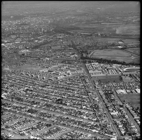 Aerial view of Ascot Vale, Victoria, looking south east, 1953