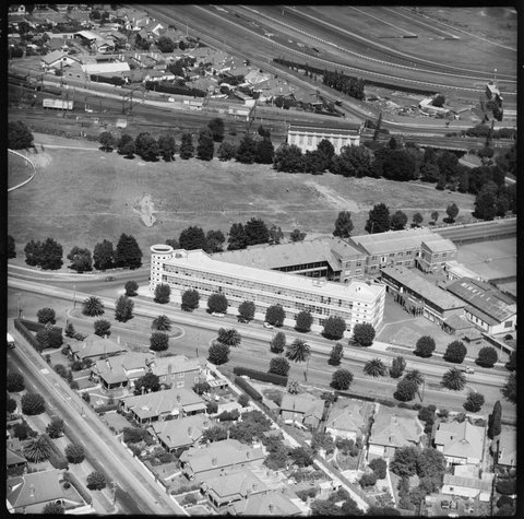 Aerial view of the former Caulfield Technical School, looking south, 1951