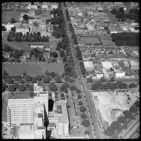 Aerial view of Parkville looking east, 1954