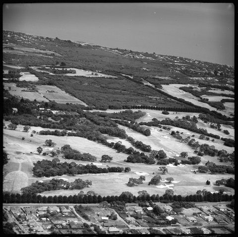 Aerial view over the golf links, Beaumaris, Victoria, looking south, 1951