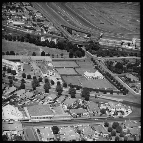 Aerial view of the former Caulfield Technical School, looking south, 1951