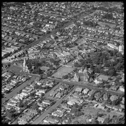 Aerial views of Camberwell looking west and east, 1953