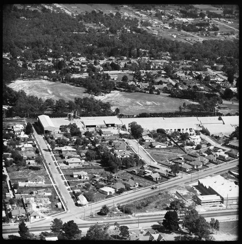 Aerial view of an unidentified factory complex, Box Hill, Victoria, 1951