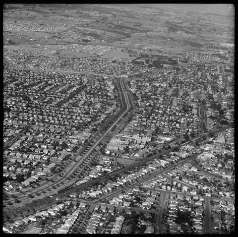 Aerial view of Dandenong Road at Carnegie, looking east, 1953
