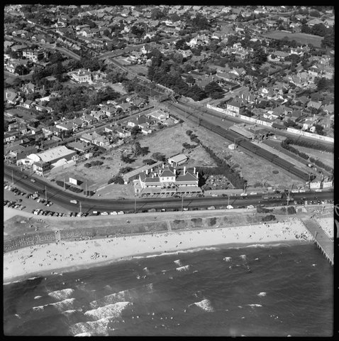 Aerial view of Brighton Beach, Victoria, looking north west, 1950