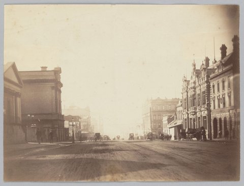 Bourke Street Melbourne, looking east from St. Patrick's Hall, between Queen and William Streets, c. 1880